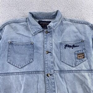 Vintage Phat Farm Distressed Denim Workwear‎ Jacket Mens 2XL Embroidered NYC 90s